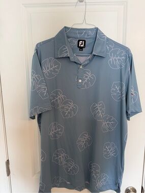 FootJoy Slate Blue Polo with White Leaf Print